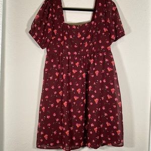 Burgundy knee length dress with pink flowers by Indulge in Style